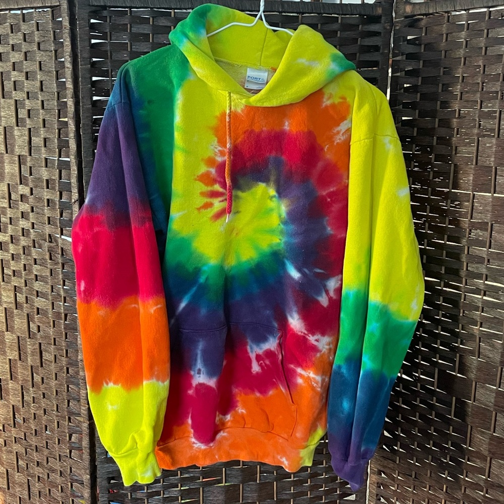 Rainbow Tie Dye Spiral Pullover Hoodie - Size Mens Small
